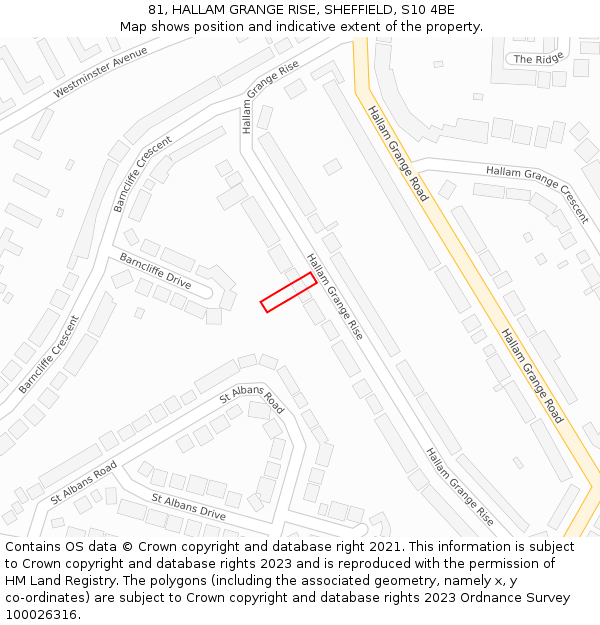 81, HALLAM GRANGE RISE, SHEFFIELD, S10 4BE: Location map and indicative extent of plot