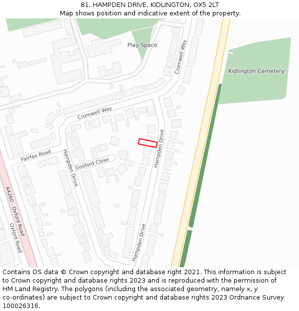 81, HAMPDEN DRIVE, KIDLINGTON, OX5 2LT: Location map and indicative extent of plot