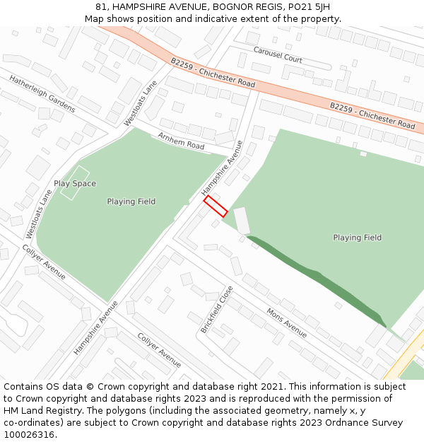 81, HAMPSHIRE AVENUE, BOGNOR REGIS, PO21 5JH: Location map and indicative extent of plot