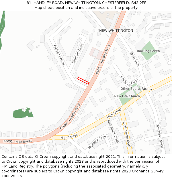 81, HANDLEY ROAD, NEW WHITTINGTON, CHESTERFIELD, S43 2EF: Location map and indicative extent of plot