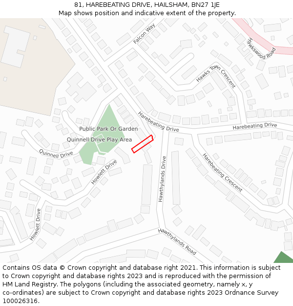 81, HAREBEATING DRIVE, HAILSHAM, BN27 1JE: Location map and indicative extent of plot