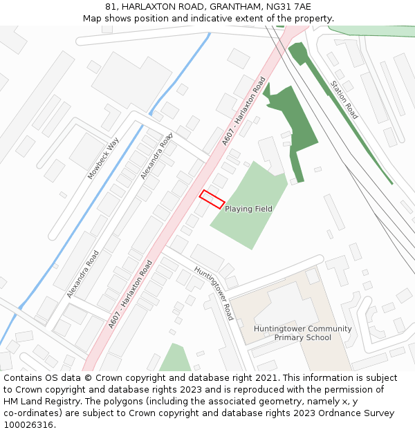 81, HARLAXTON ROAD, GRANTHAM, NG31 7AE: Location map and indicative extent of plot