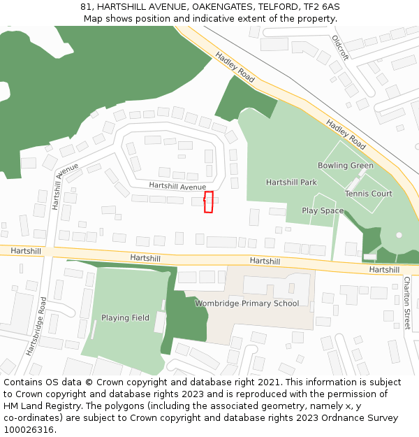 81, HARTSHILL AVENUE, OAKENGATES, TELFORD, TF2 6AS: Location map and indicative extent of plot