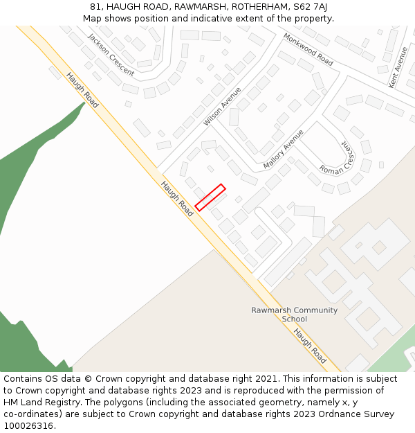 81, HAUGH ROAD, RAWMARSH, ROTHERHAM, S62 7AJ: Location map and indicative extent of plot