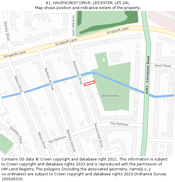 81, HAVENCREST DRIVE, LEICESTER, LE5 2AL: Location map and indicative extent of plot