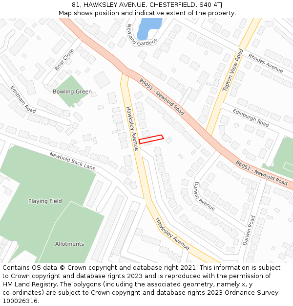 81, HAWKSLEY AVENUE, CHESTERFIELD, S40 4TJ: Location map and indicative extent of plot