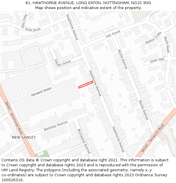 81, HAWTHORNE AVENUE, LONG EATON, NOTTINGHAM, NG10 3NG: Location map and indicative extent of plot