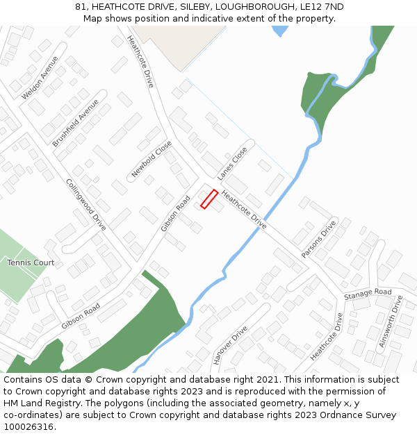 81, HEATHCOTE DRIVE, SILEBY, LOUGHBOROUGH, LE12 7ND: Location map and indicative extent of plot