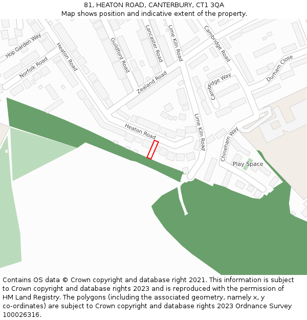 81, HEATON ROAD, CANTERBURY, CT1 3QA: Location map and indicative extent of plot