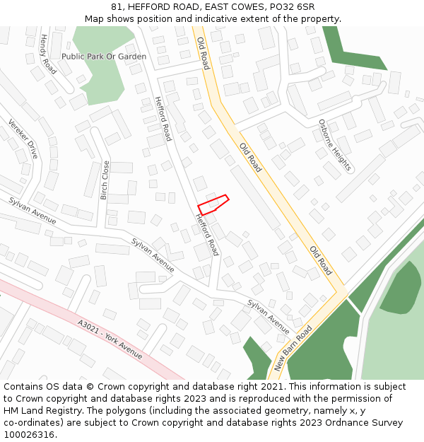 81, HEFFORD ROAD, EAST COWES, PO32 6SR: Location map and indicative extent of plot