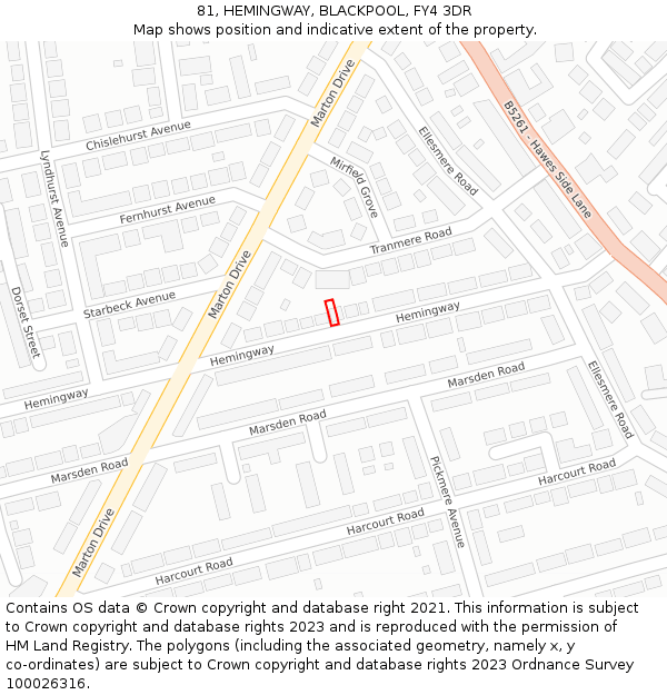 81, HEMINGWAY, BLACKPOOL, FY4 3DR: Location map and indicative extent of plot