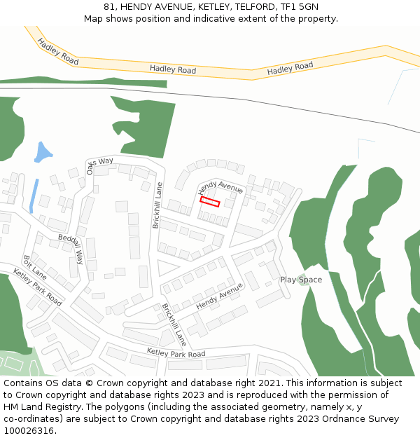 81, HENDY AVENUE, KETLEY, TELFORD, TF1 5GN: Location map and indicative extent of plot