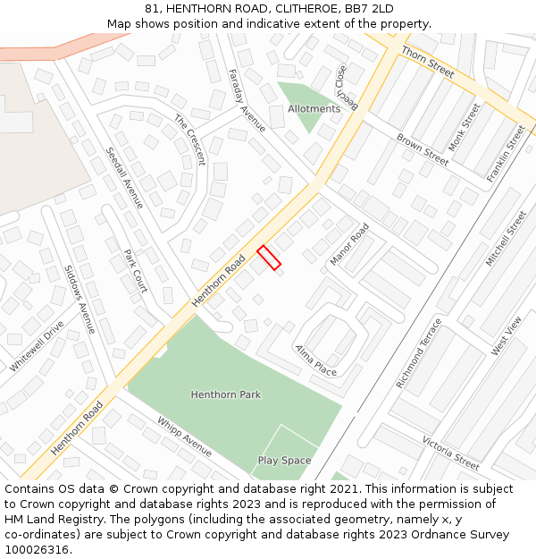 81, HENTHORN ROAD, CLITHEROE, BB7 2LD: Location map and indicative extent of plot