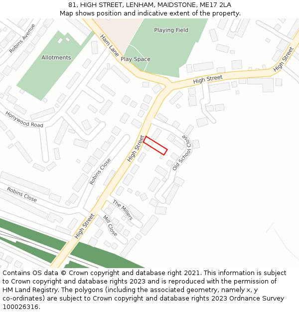 81, HIGH STREET, LENHAM, MAIDSTONE, ME17 2LA: Location map and indicative extent of plot