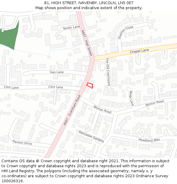 81, HIGH STREET, NAVENBY, LINCOLN, LN5 0ET: Location map and indicative extent of plot