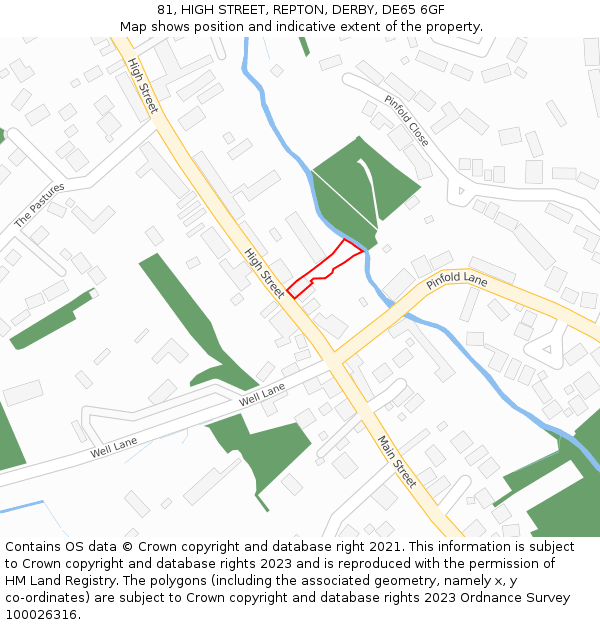 81, HIGH STREET, REPTON, DERBY, DE65 6GF: Location map and indicative extent of plot