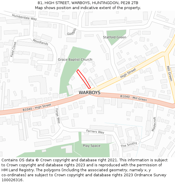 81, HIGH STREET, WARBOYS, HUNTINGDON, PE28 2TB: Location map and indicative extent of plot