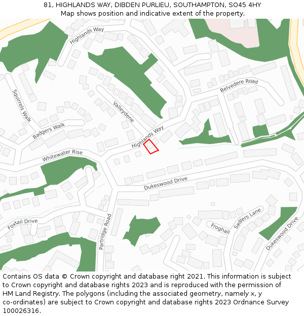 81, HIGHLANDS WAY, DIBDEN PURLIEU, SOUTHAMPTON, SO45 4HY: Location map and indicative extent of plot