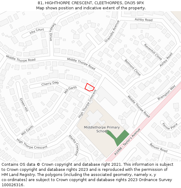 81, HIGHTHORPE CRESCENT, CLEETHORPES, DN35 9PX: Location map and indicative extent of plot