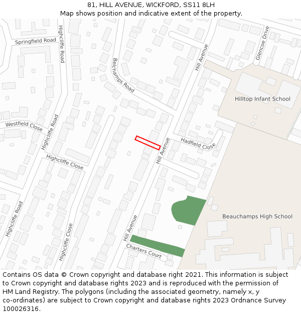 81, HILL AVENUE, WICKFORD, SS11 8LH: Location map and indicative extent of plot