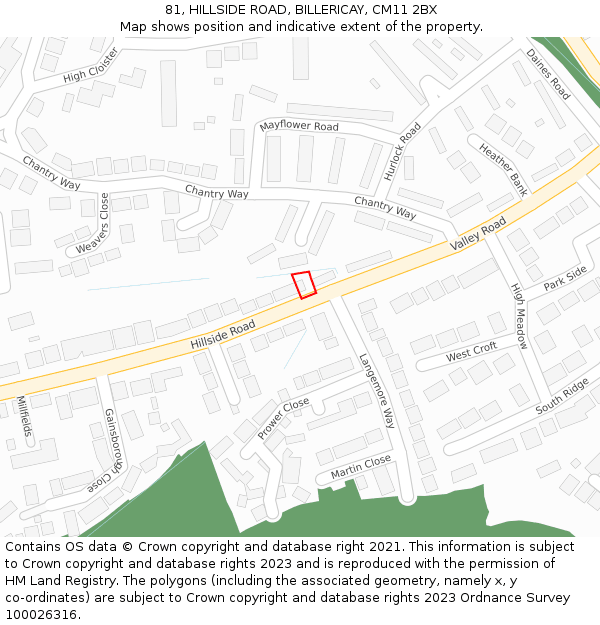 81, HILLSIDE ROAD, BILLERICAY, CM11 2BX: Location map and indicative extent of plot