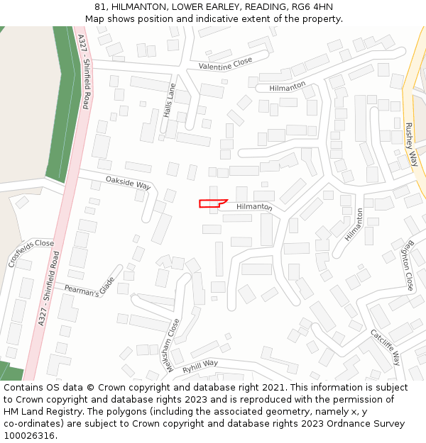 81, HILMANTON, LOWER EARLEY, READING, RG6 4HN: Location map and indicative extent of plot