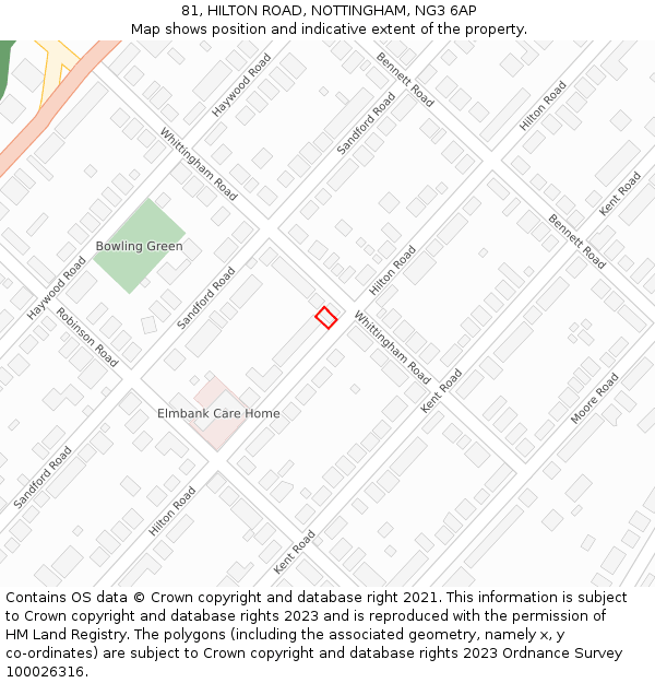 81, HILTON ROAD, NOTTINGHAM, NG3 6AP: Location map and indicative extent of plot