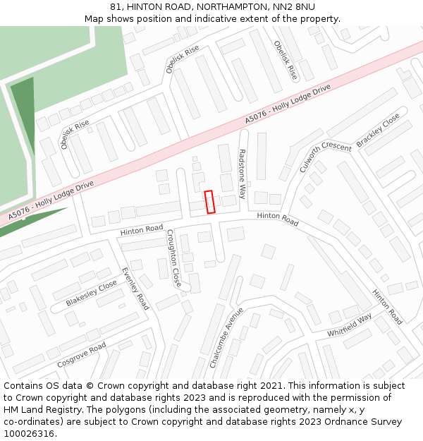81, HINTON ROAD, NORTHAMPTON, NN2 8NU: Location map and indicative extent of plot