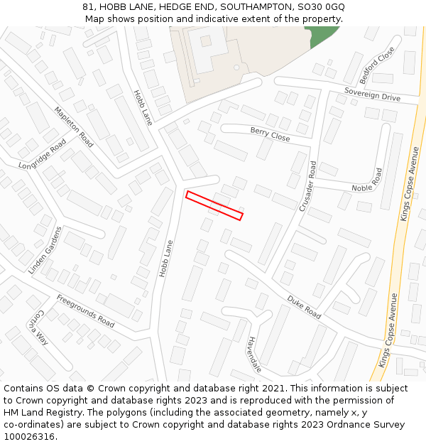 81, HOBB LANE, HEDGE END, SOUTHAMPTON, SO30 0GQ: Location map and indicative extent of plot