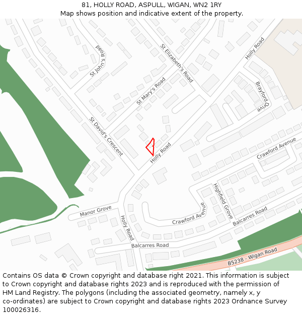 81, HOLLY ROAD, ASPULL, WIGAN, WN2 1RY: Location map and indicative extent of plot