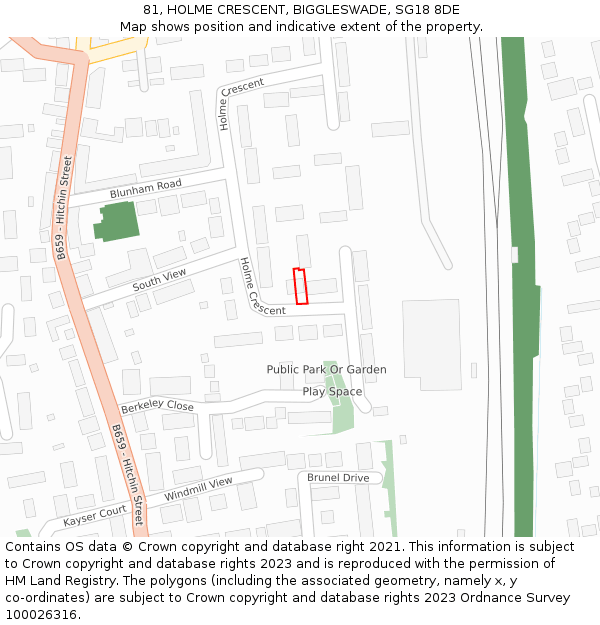 81, HOLME CRESCENT, BIGGLESWADE, SG18 8DE: Location map and indicative extent of plot