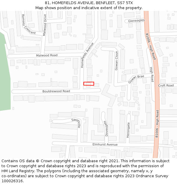 81, HOMEFIELDS AVENUE, BENFLEET, SS7 5TX: Location map and indicative extent of plot