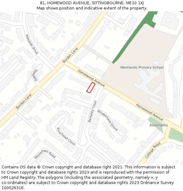 81, HOMEWOOD AVENUE, SITTINGBOURNE, ME10 1XJ: Location map and indicative extent of plot