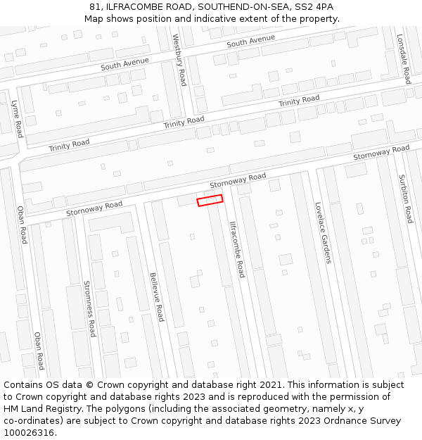 81, ILFRACOMBE ROAD, SOUTHEND-ON-SEA, SS2 4PA: Location map and indicative extent of plot