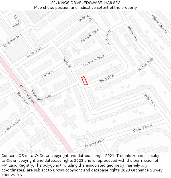 81, KINGS DRIVE, EDGWARE, HA8 8EG: Location map and indicative extent of plot