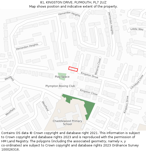 81, KINGSTON DRIVE, PLYMOUTH, PL7 2UZ: Location map and indicative extent of plot