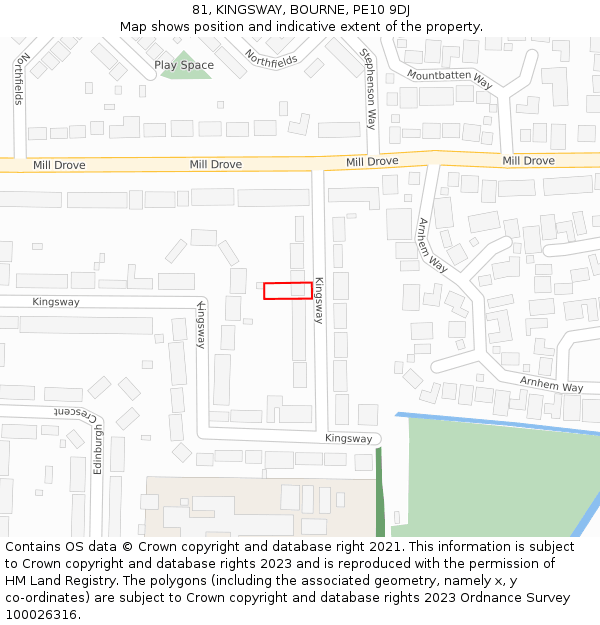 81, KINGSWAY, BOURNE, PE10 9DJ: Location map and indicative extent of plot