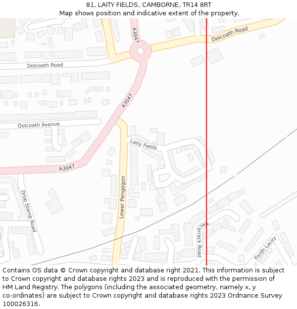 81, LAITY FIELDS, CAMBORNE, TR14 8RT: Location map and indicative extent of plot