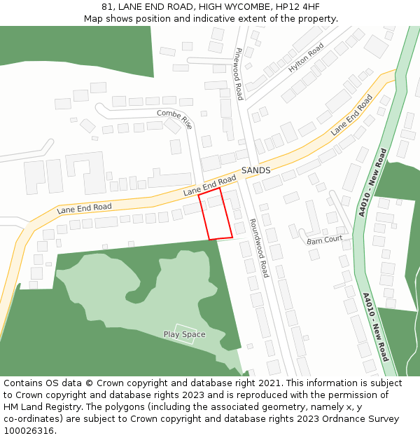 81, LANE END ROAD, HIGH WYCOMBE, HP12 4HF: Location map and indicative extent of plot