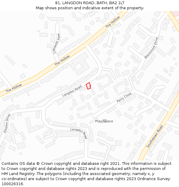 81, LANGDON ROAD, BATH, BA2 1LT: Location map and indicative extent of plot