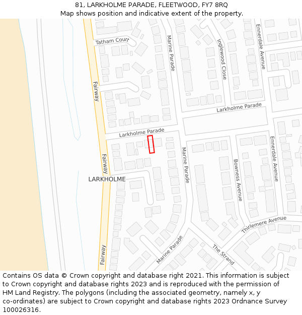 81, LARKHOLME PARADE, FLEETWOOD, FY7 8RQ: Location map and indicative extent of plot