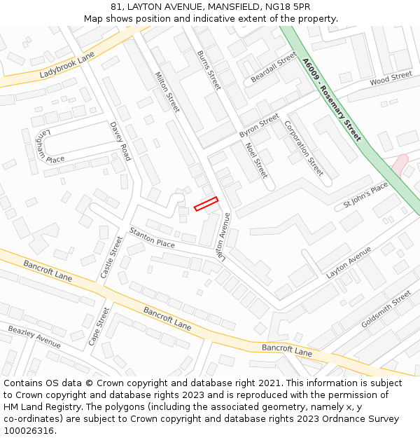 81, LAYTON AVENUE, MANSFIELD, NG18 5PR: Location map and indicative extent of plot