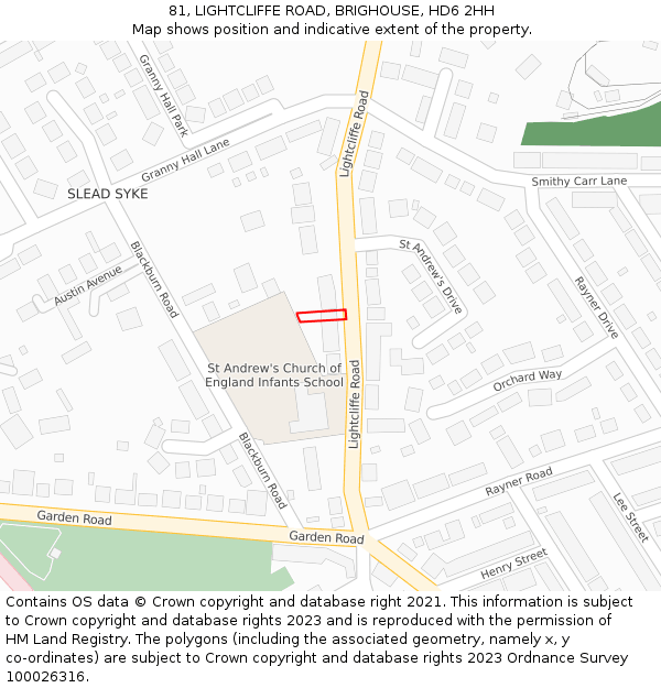 81, LIGHTCLIFFE ROAD, BRIGHOUSE, HD6 2HH: Location map and indicative extent of plot