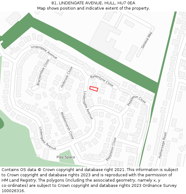 81, LINDENGATE AVENUE, HULL, HU7 0EA: Location map and indicative extent of plot