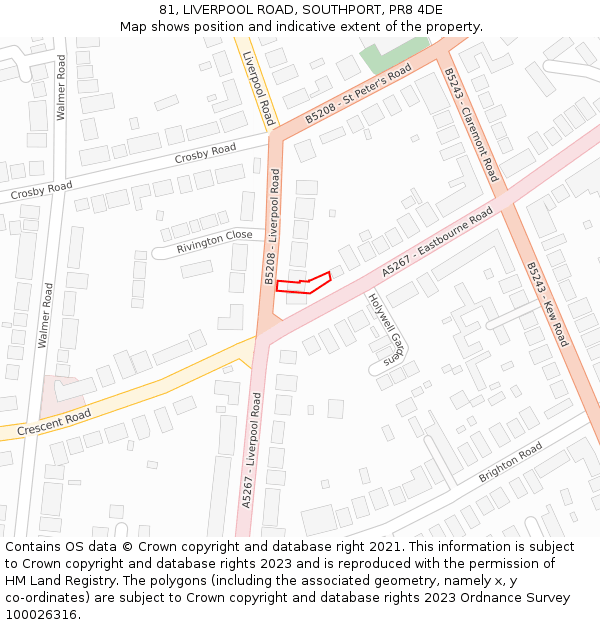 81, LIVERPOOL ROAD, SOUTHPORT, PR8 4DE: Location map and indicative extent of plot