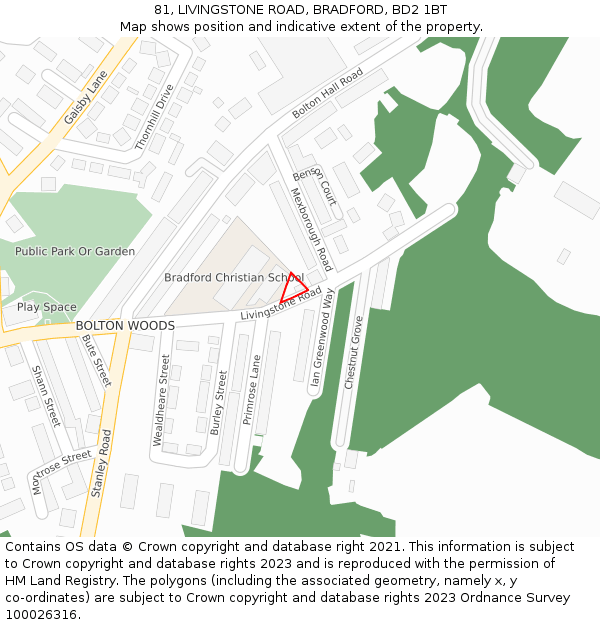 81, LIVINGSTONE ROAD, BRADFORD, BD2 1BT: Location map and indicative extent of plot