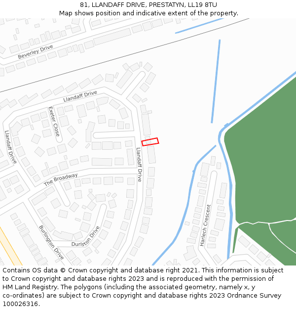 81, LLANDAFF DRIVE, PRESTATYN, LL19 8TU: Location map and indicative extent of plot