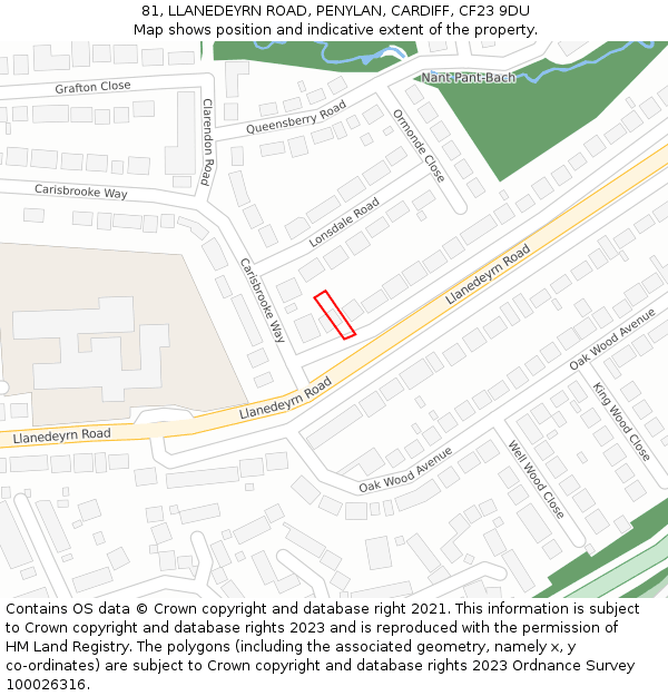 81, LLANEDEYRN ROAD, PENYLAN, CARDIFF, CF23 9DU: Location map and indicative extent of plot