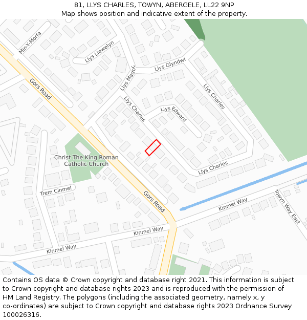 81, LLYS CHARLES, TOWYN, ABERGELE, LL22 9NP: Location map and indicative extent of plot
