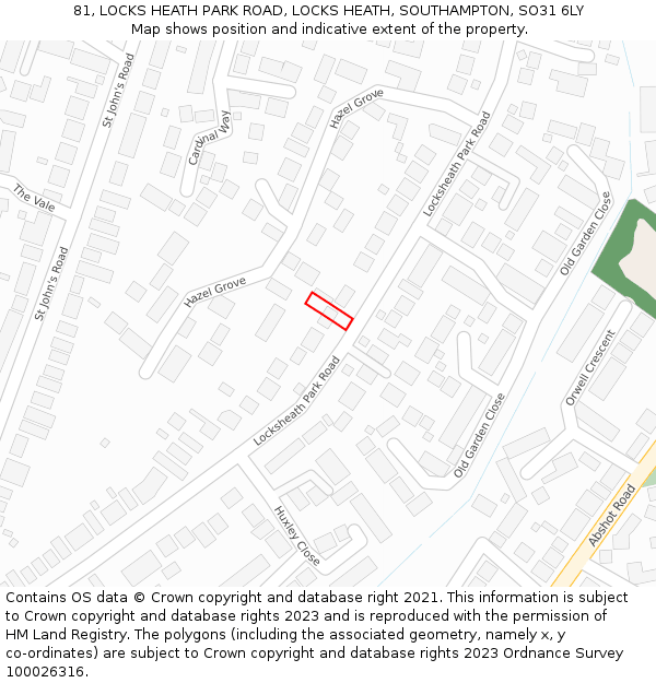 81, LOCKS HEATH PARK ROAD, LOCKS HEATH, SOUTHAMPTON, SO31 6LY: Location map and indicative extent of plot